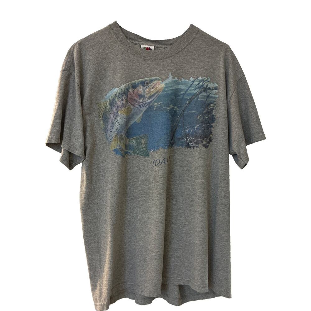 Vintage Randy McGovern Fish Shirt Mens L Idaho Rainbow Trout Fruit of the Loom